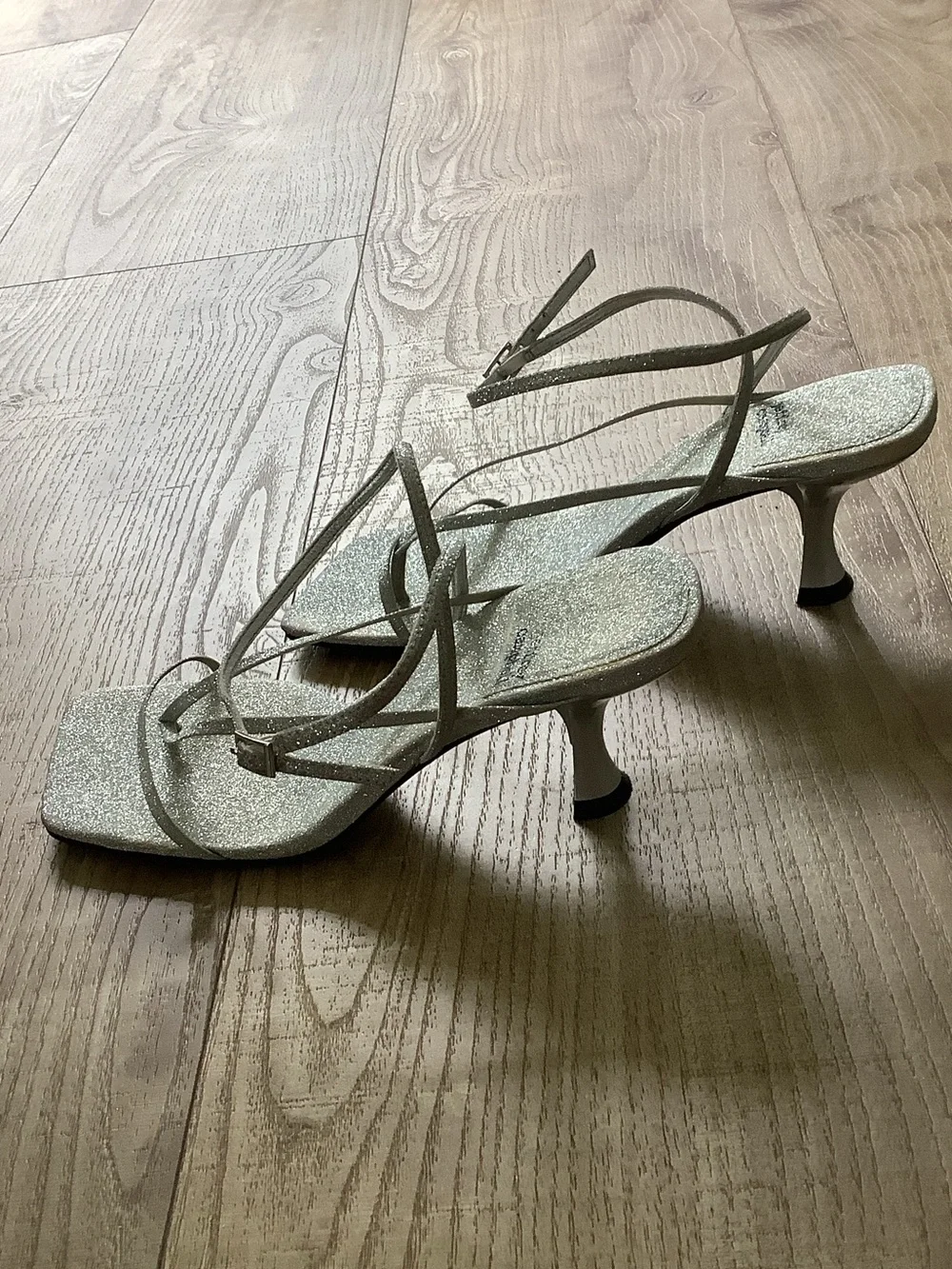 Jeffrey Campbell Silver Glitter Strappy Square-Toe Sandals